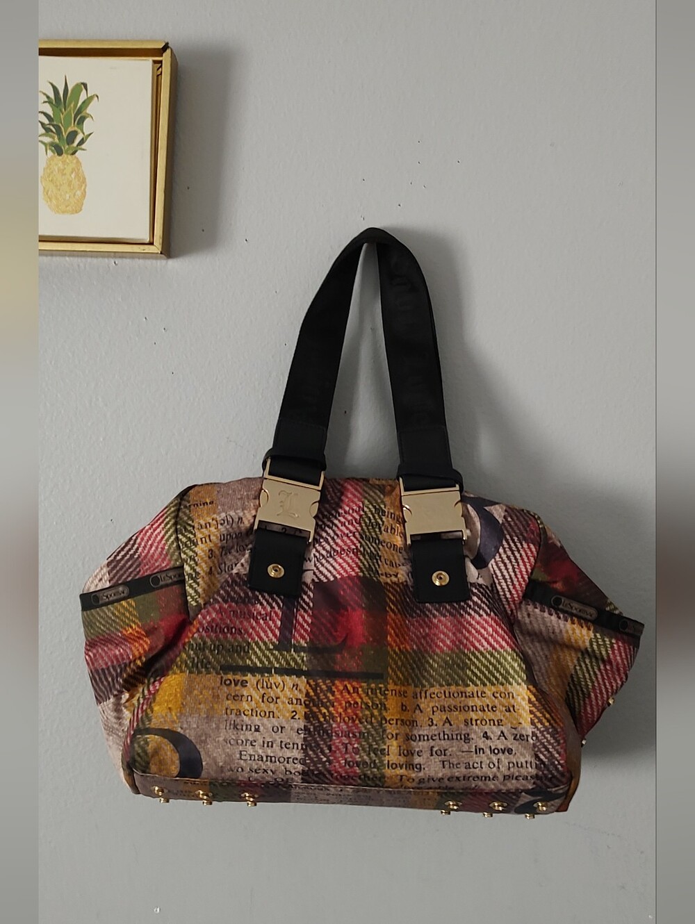 Plaid Multicolor Tote Bag with Gold Accents L.a.m.b - Picture 6 of 14